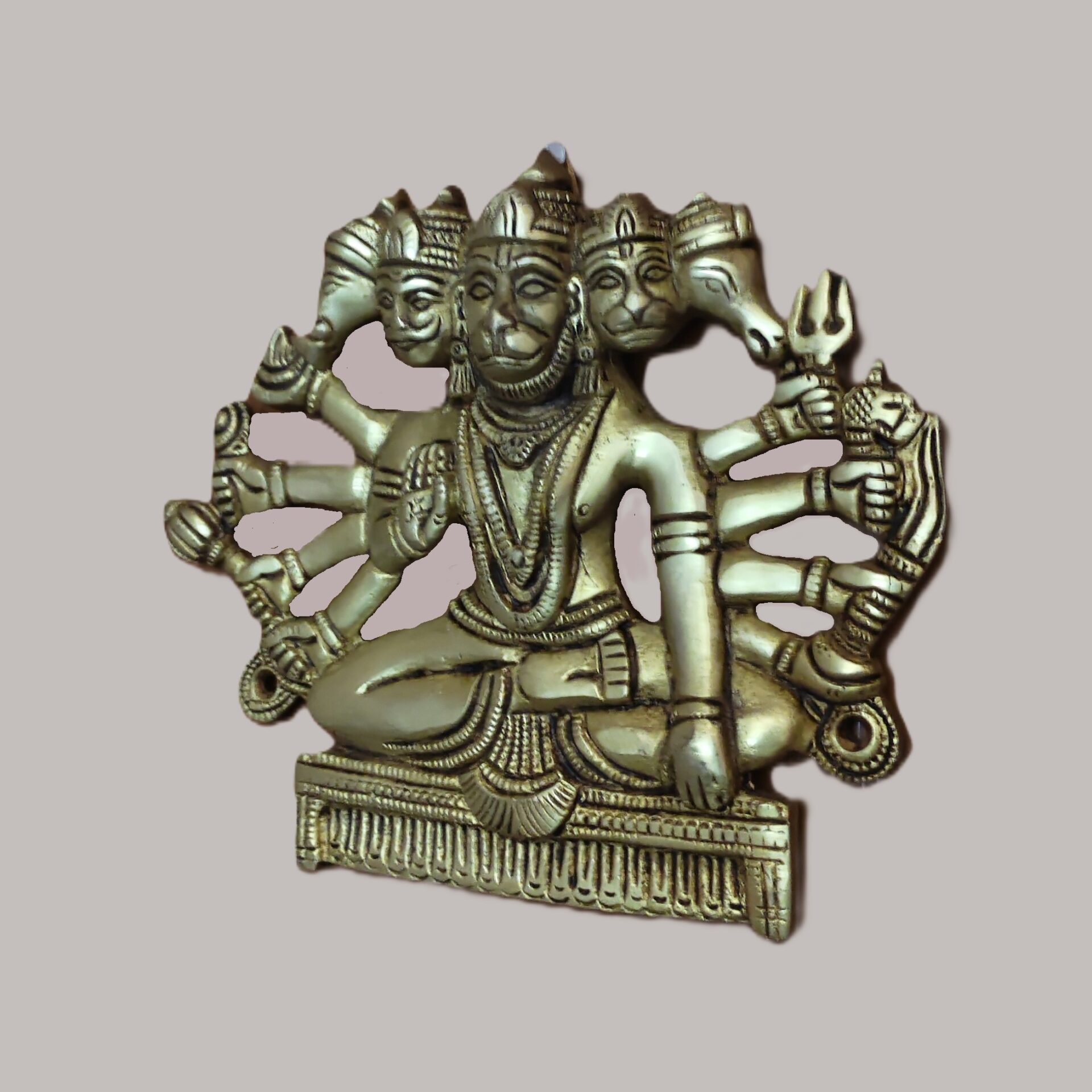 Handcrafted Brass Panchmukhi Hanuman Wall Hanging | Vastu Five Faced Bajrangbali Idol with 10 Arms for Main Door Protection, Courage, Evil Eye & Vastu Remedy - Image 4