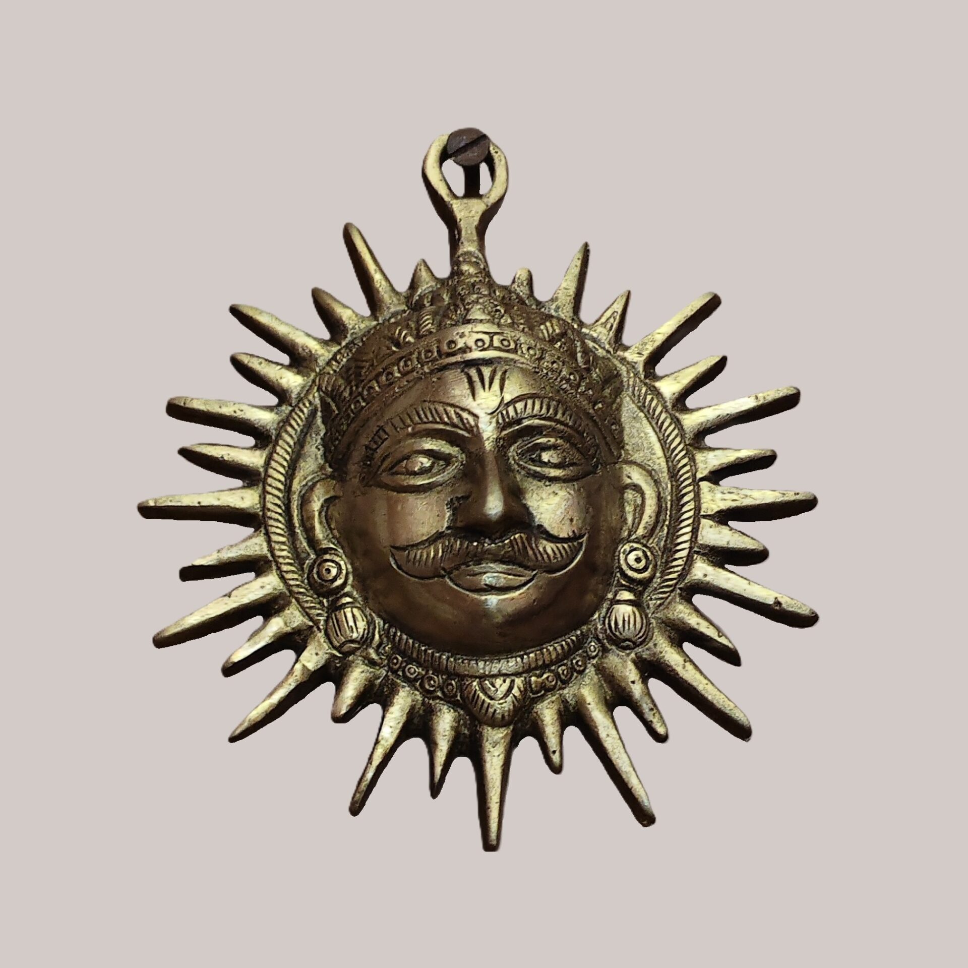 Brass Surya Dev Wall Hanging | Sun God Face Metal Wall Decor | Antique Finish Brass Sun Wall Art | Vastu Decor for Home Entrance, Living Room & Office
