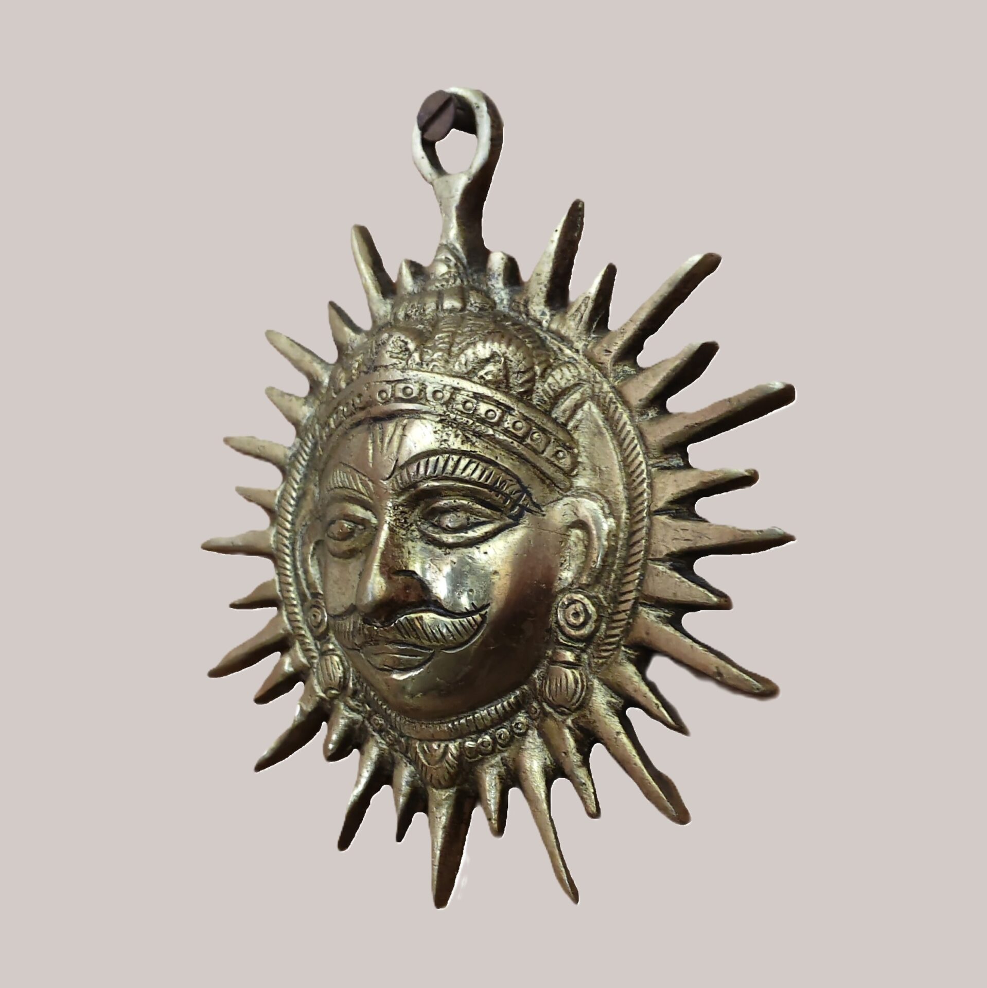 Brass Surya Dev Wall Hanging | Sun God Face Metal Wall Decor | Antique Finish Brass Sun Wall Art | Vastu Decor for Home Entrance, Living Room & Office - Image 2