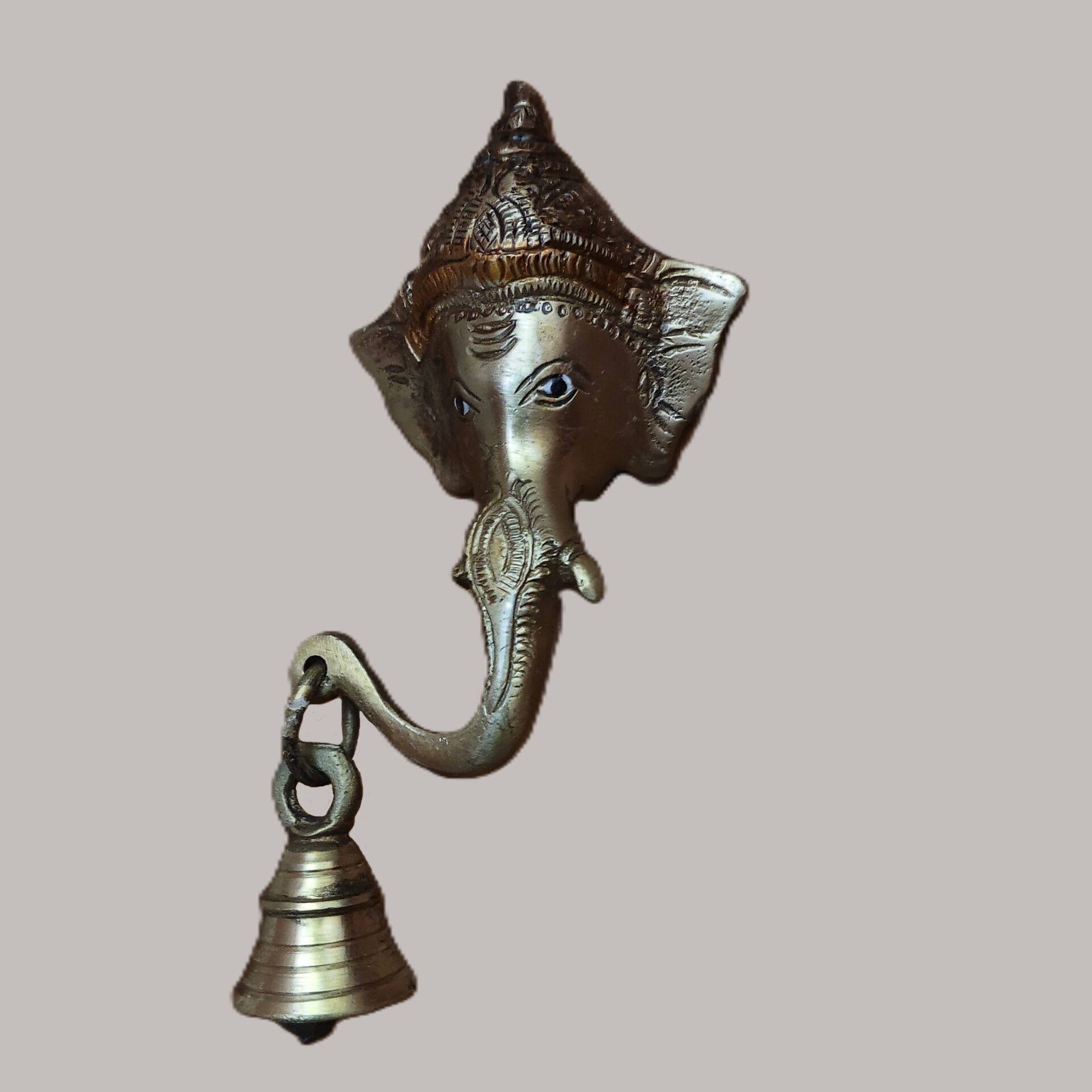 Handcrafted Brass Ganesh Face Wall Hanging with Temple Bell | Vastu Ganesha Head Door Decor for Main Entrance, Pooja Room & Auspicious Home Blessing - Image 3