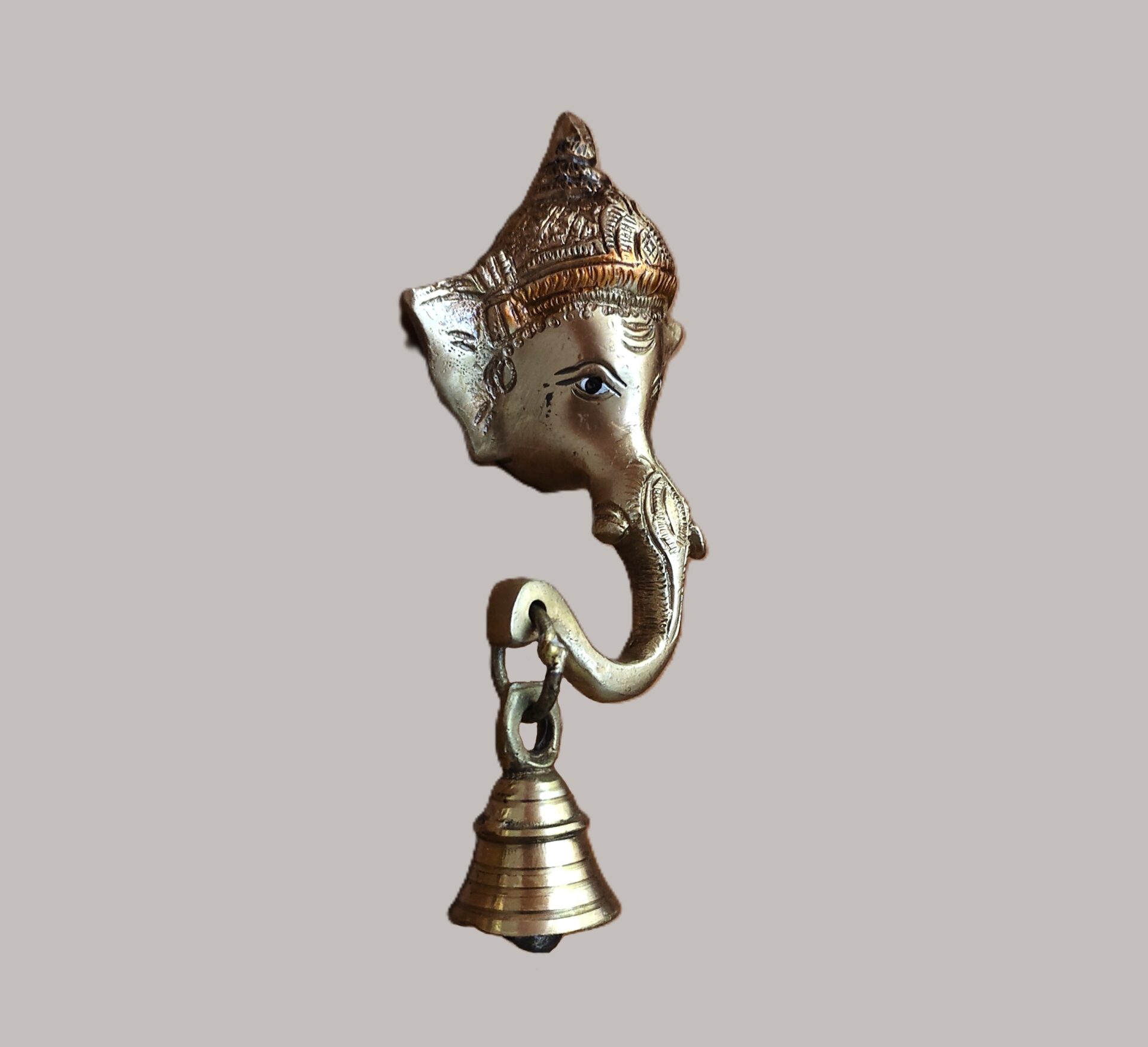 Handcrafted Brass Ganesh Face Wall Hanging with Temple Bell | Vastu Ganesha Head Door Decor for Main Entrance, Pooja Room & Auspicious Home Blessing - Image 4