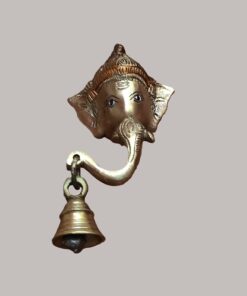 Handcrafted Brass Ganesh Face Wall Hanging with Temple Bell | Vastu Ganesha Head Door Decor for Main Entrance, Pooja Room & Auspicious Home Blessing