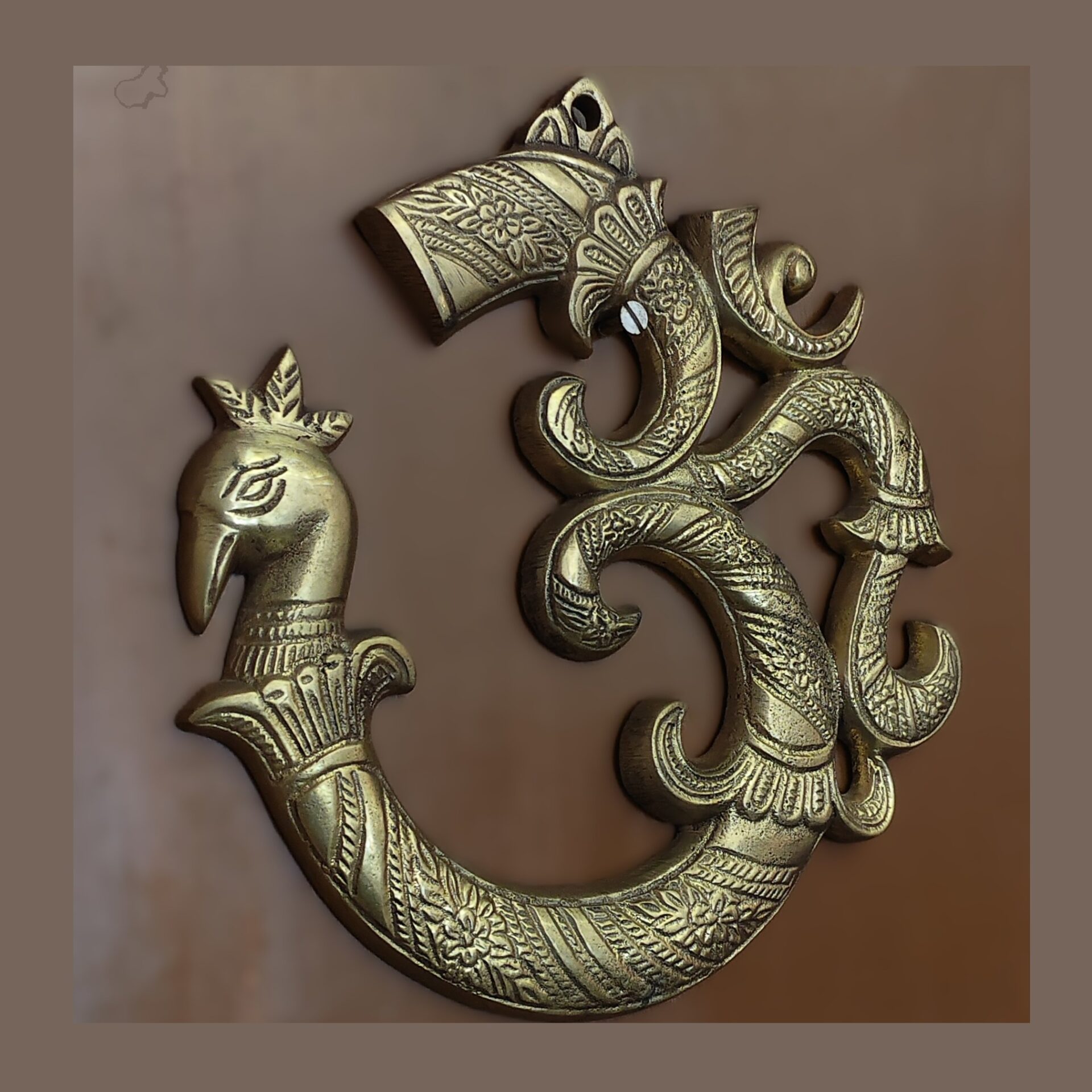 Brass Om Wall Decor with Peacock Design | Aum Symbol Hanging | Vastu Spiritual Wall Art | Handcrafted Home Décor Accent - Image 2