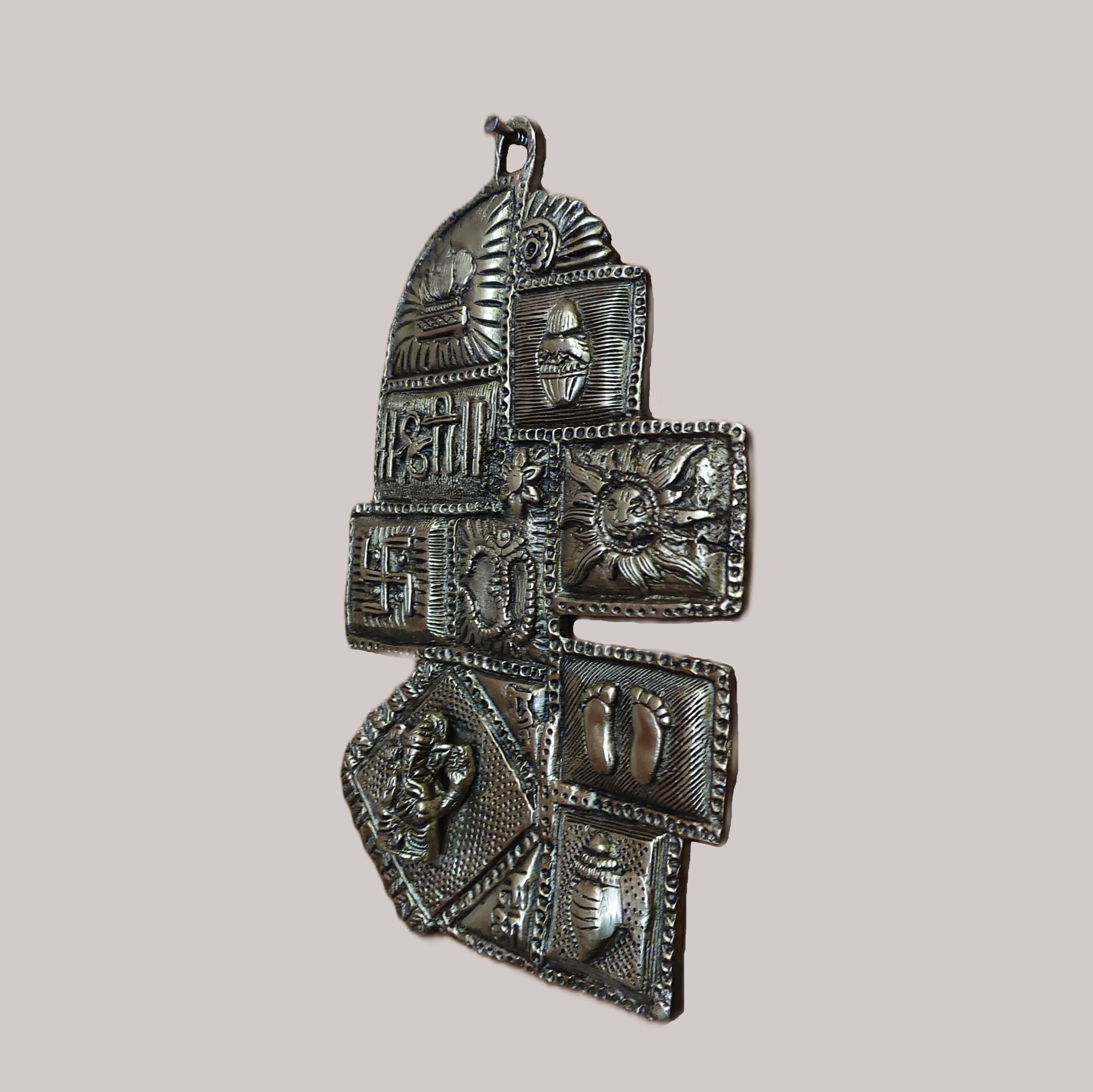 Handcrafted Brass Vastu Wall Hanging with Swastik, Om, Shree, Ganesh, Shankh, Kalash, Agni, Sun, Lotus & Charan Paduka | All-in-One Auspicious Decor - Image 3