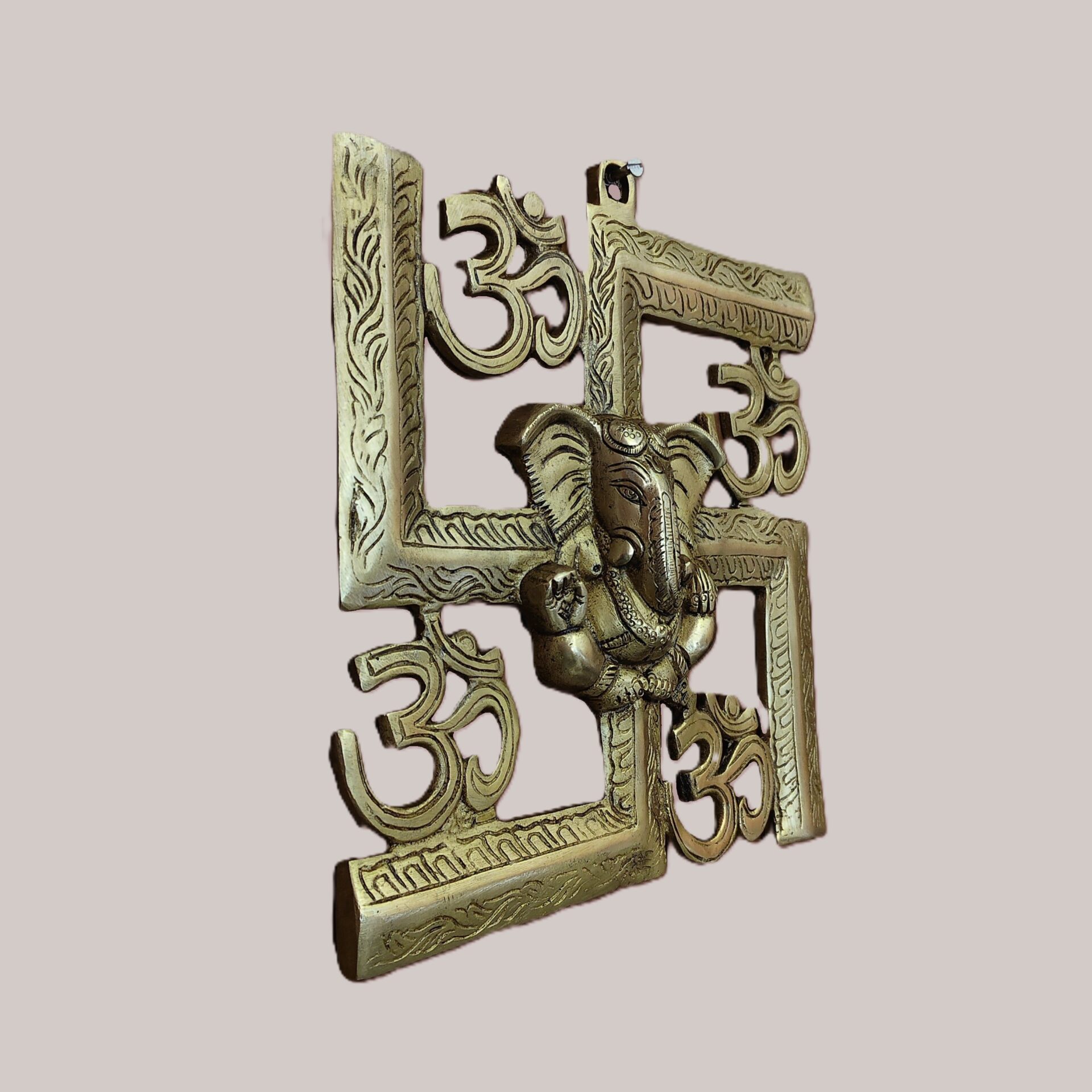 Handcrafted Brass Swastik Wall Hanging with Om Symbols & Ganesh Center | Vastu Swastika Ganesha Idol for Main Door, Home Entrance & Auspicious Protection - Image 2
