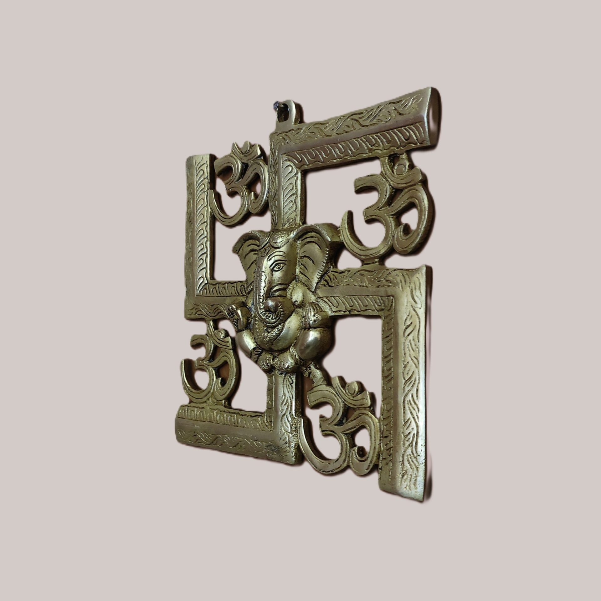 Handcrafted Brass Swastik Wall Hanging with Om Symbols & Ganesh Center | Vastu Swastika Ganesha Idol for Main Door, Home Entrance & Auspicious Protection - Image 3