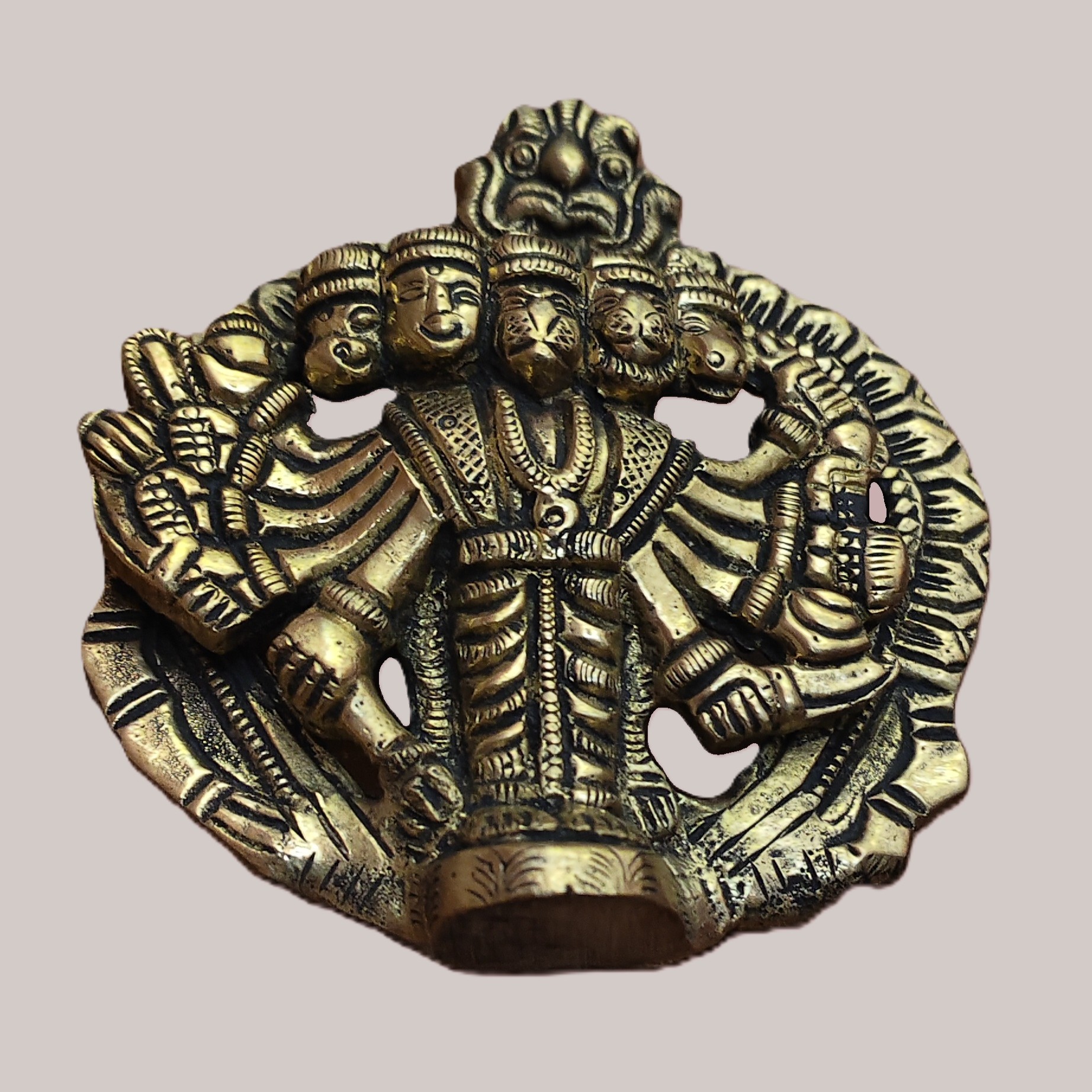 Handcrafted Brass Panchmukhi Hanuman Wall Hanging | Vastu Five Faced Hanuman Idol with Kirtimukha for Main Door Protection, Courage & Evil Eye Removal - Image 2