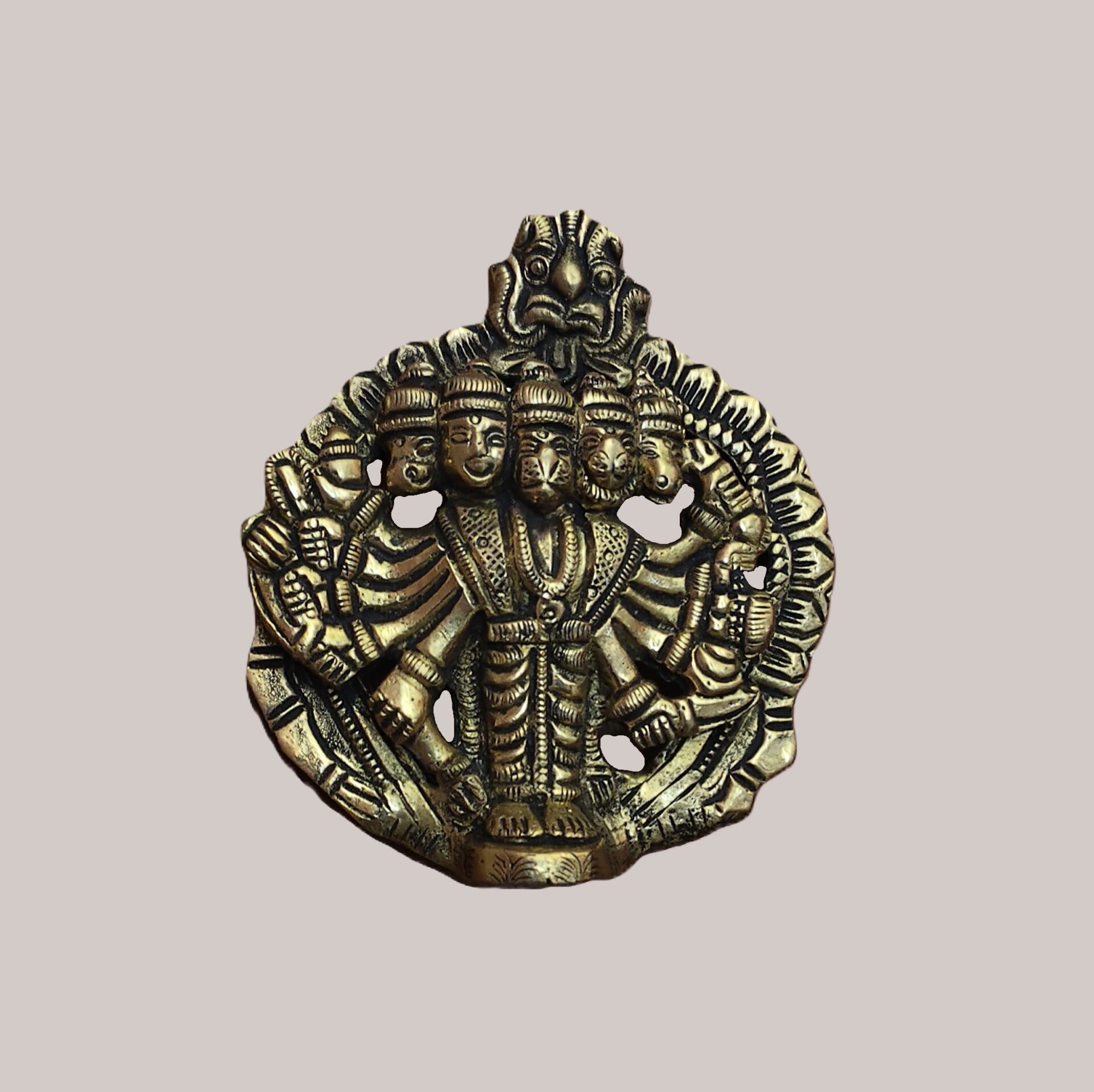 Handcrafted Brass Panchmukhi Hanuman Wall Hanging | Vastu Five Faced Hanuman Idol with Kirtimukha for Main Door Protection, Courage & Evil Eye Removal