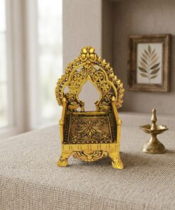 Brass Singhasan for Ladoo Gopal, Traditional Pooja Chowki Mandir Seat, Decorative Temple Throne, Metallic Finish