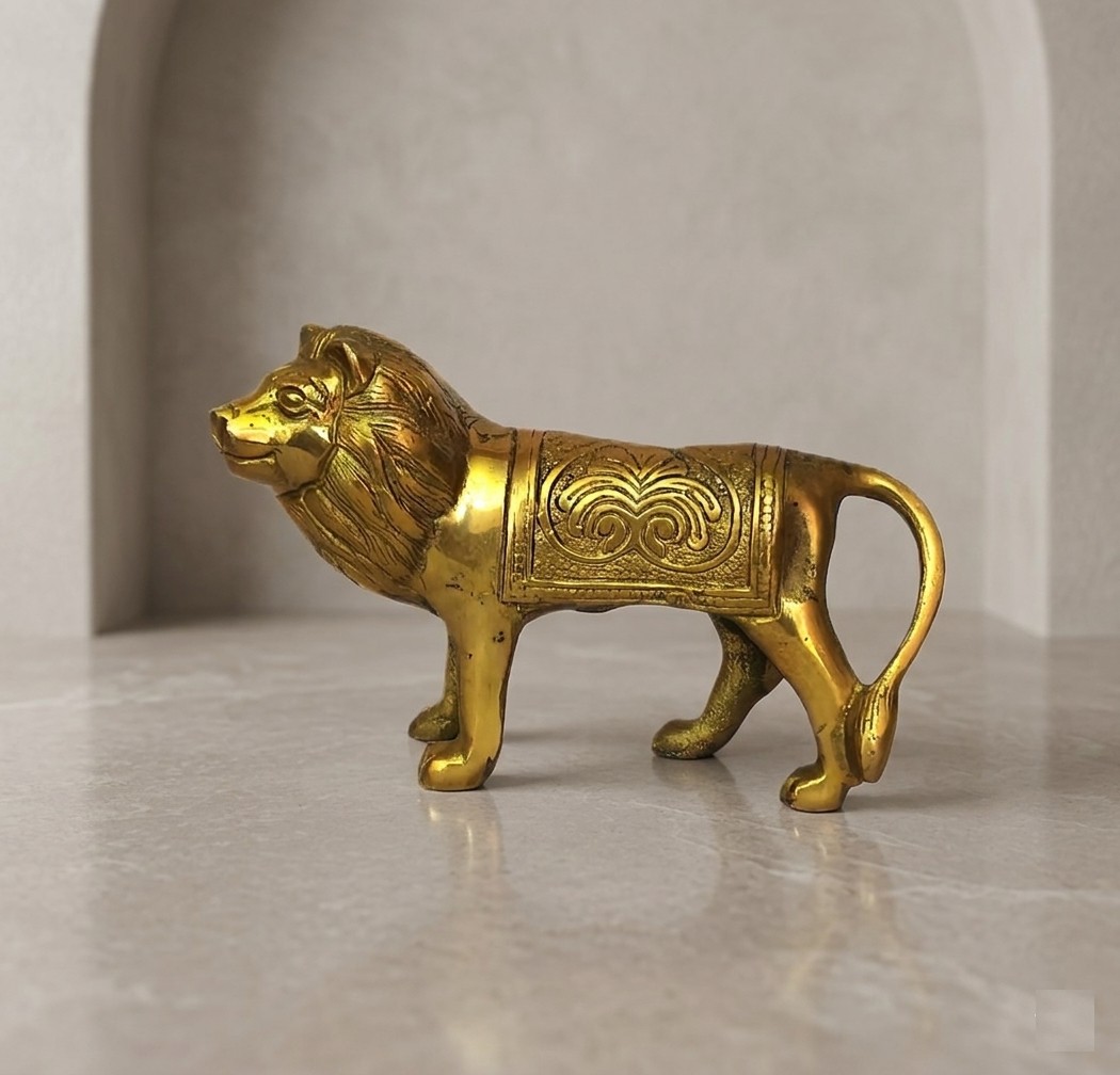 Brass Lion Showpiece | Decorative Lion Figurine for Home Décor, Office Desk, Entrance Display & Premium Gifting