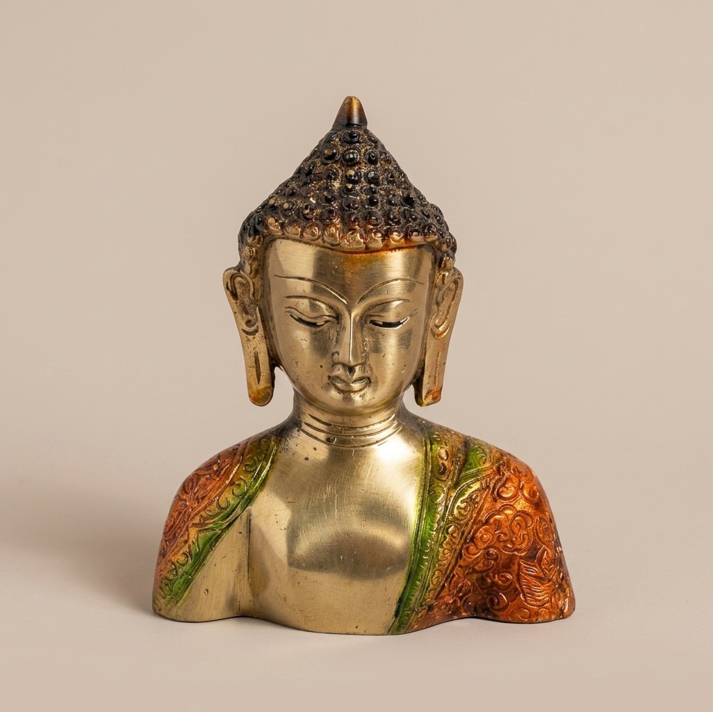 Buddha Ji Bust Brass Idol | Buddh Ji Metal Statue | Lord Budhha Sculpture | for Home, Office, Puja | Religious Figurines | Decorative Murti Gift Showpiece