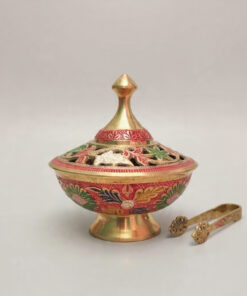 Home Purifying Colorful Brass Dhooni | Pure Brass Loban Dhooni | Intricate Floral Motif Engraving Dhoop Daan | for Home, Office, Puja | Diwali Festival Gift Showpiece