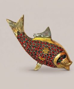Pure Brass Fish Showpiece with Stone Work – Handcrafted Miniature Fish Figurine for Home Décor, Vastu Decoration, Office Table, Gift Item