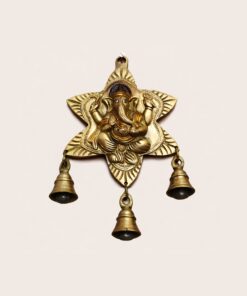 Handcrafted Brass Star Ganesh Wall Hanging with 3 Bells | Vastu Main Door Entrance Decor for Good Luck, Vighnaharta Protection, Diwali & Housewarming Gifting