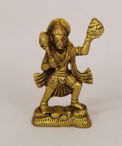 Lord Hanuman Lifting Mountain Brass Statue | Religious Murti for Temple, Office & Spiritual Décor