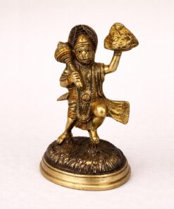 Hanuman Ji Lifing Mountain Brass Idol | Copper Tone Sculpture | Metal Statue | Statue for Home, Office, Puja | Religious Figurines | Decorative Murti Gift Showpiece