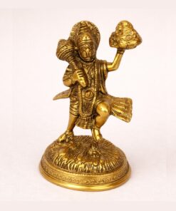 Hanuman Ji Carrying Sanjeevani Parvat Brass Idol | Antique Murti | Hindu God Statue for Puja Room, Home Décor & Gifting