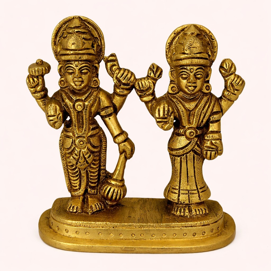 Handcrafted Brass Lakshmi Narayan Idol Standing Together | Vastu Vishnu Lakshmi Murti for Home Temple, Pooja Room, Wealth Prosperity & Auspicious Couple Gifting - Image 5