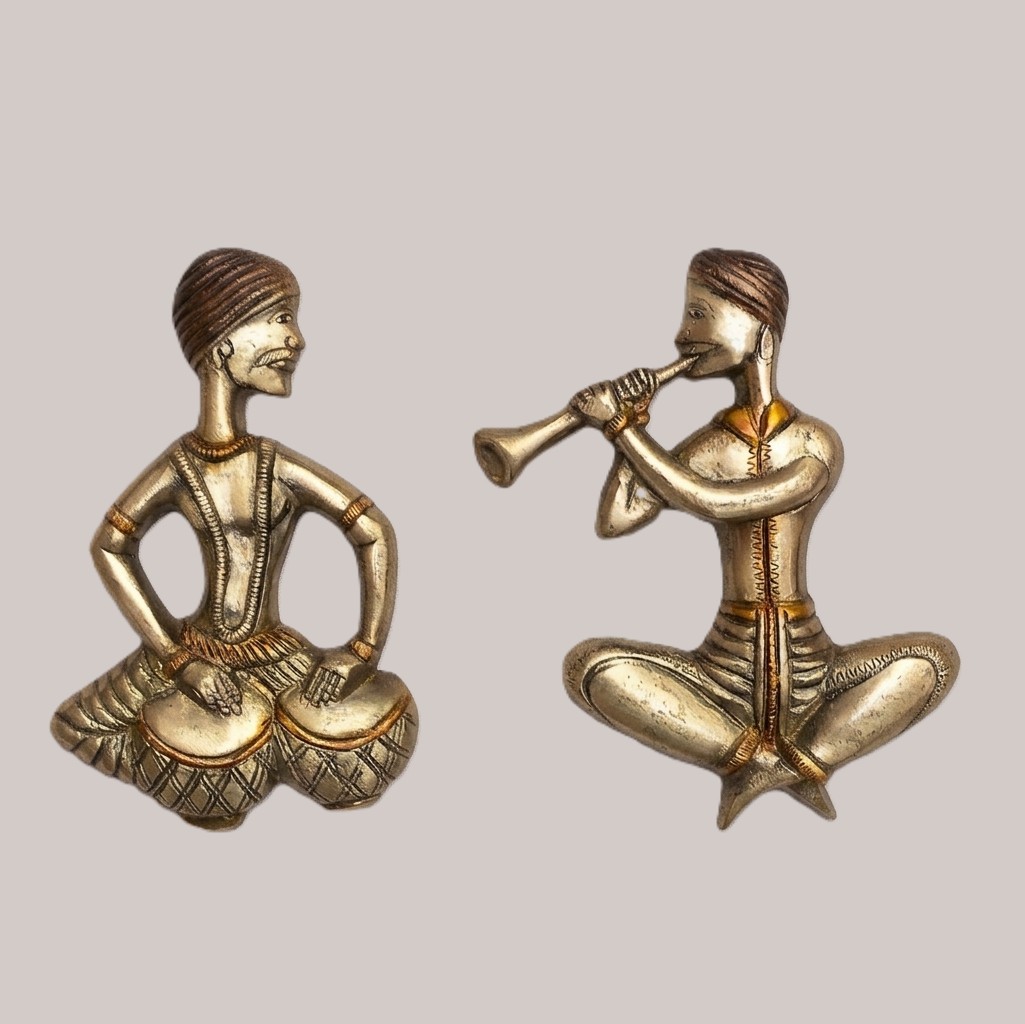 Handcrafted Brass Rajasthani Musician Figurines Set of 2 | Tabla & Shehnai Player Statues with Slate Base for Home Decor, Shelf & Festive Gifting - Image 6