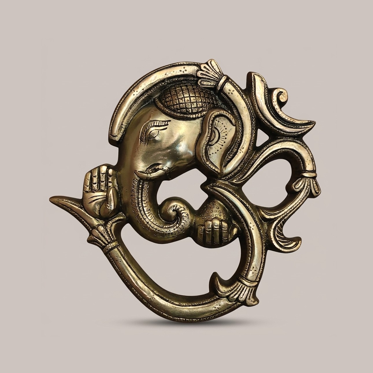 Handcrafted Brass Om Ganesh Wall Hanging | Vastu Ganesha Integrated in Om Symbol for Main Door, Home Entrance, Pooja Decor & Auspicious New Beginnings