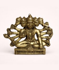 Handcrafted Brass Panchmukhi Hanuman Wall Hanging | Vastu Five Faced Bajrangbali Idol with 10 Arms for Main Door Protection, Courage, Evil Eye & Vastu Remedy
