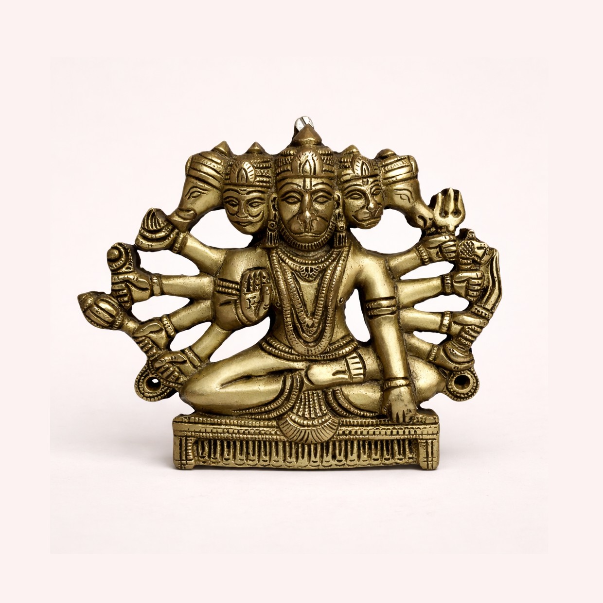 Handcrafted Brass Panchmukhi Hanuman Wall Hanging | Vastu Five Faced Bajrangbali Idol with 10 Arms for Main Door Protection, Courage, Evil Eye & Vastu Remedy