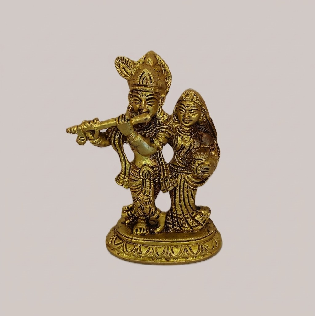Handcrafted Small Brass Radha Krishna Idol | Vastu Divine Love Couple Murti for Car Dashboard, Home Temple, Marriage Harmony, Janmashtami Decor & Wedding Gift