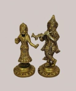 Radha Krishna Brass Idol Set | Radha Krishna Metal Statue | Gold Finish | Krishna Sculpture | for Home, Office, Puja | Religious Figurines | Decorative Murti Gift Showpiece