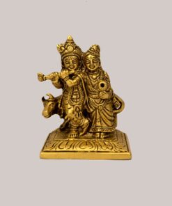 Handcrafted Brass Radha Krishna Idol – Flute Playing Krishna with Radha Statue for Home Décor, Pooja, Gift & Spiritual Decoration