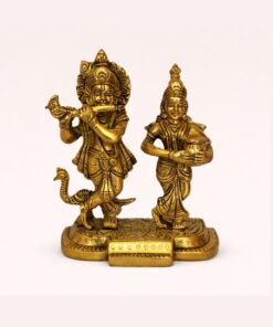 Handcrafted Brass Radha Krishna Idol with Peacock – Decorative Statue for Home, Temple, Pooja, Gift Item, Golden Finish