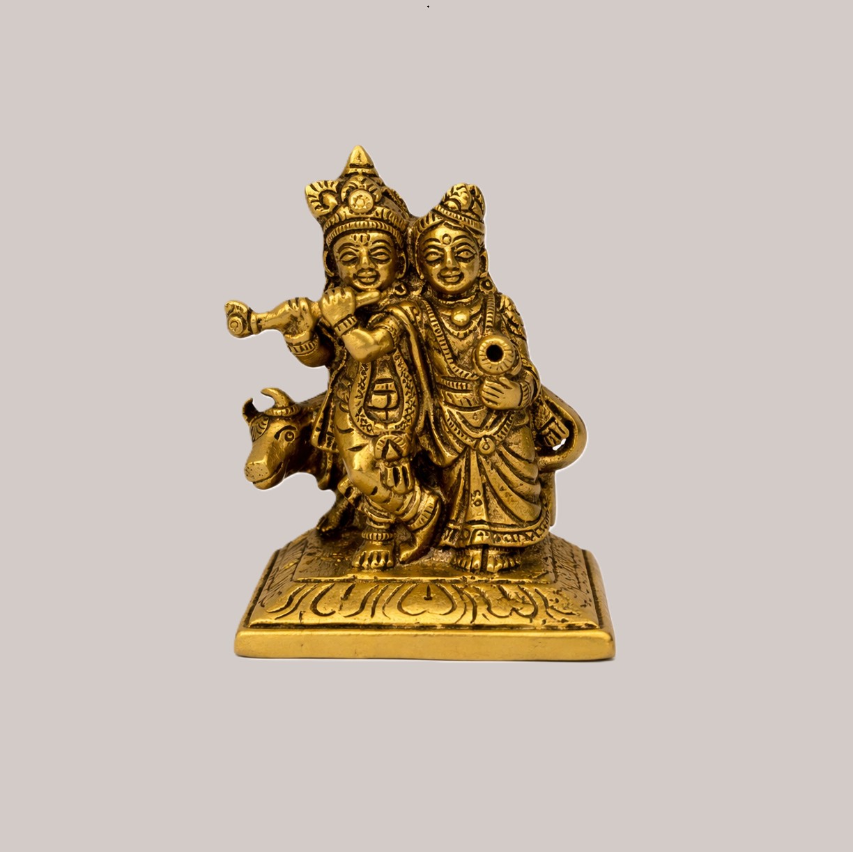Handcrafted Brass Radha Krishna Idol – Flute Playing Krishna with Radha Statue for Home Décor, Pooja, Gift & Spiritual Decoration