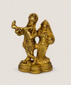 Handcrafted Brass Radha Krishna Idol – Compact Krishna Playing Flute with Radha Murti for Home Décor, Pooja Room, Gift & Spiritual Decoration