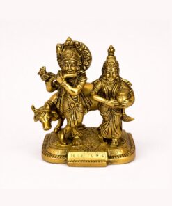 Handcrafted Brass Radha Krishna Idol with Cow – Decorative Statue for Home Temple, Pooja, Spiritual Decor & Gift Item (Golden Finish)