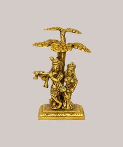 Radha Krishna Under Tree Brass Idol | Metal Statue | Gold Finish | Sculpture for Home, Office, Puja | Religious Figurine | Decorative Murti Gift Showpiece