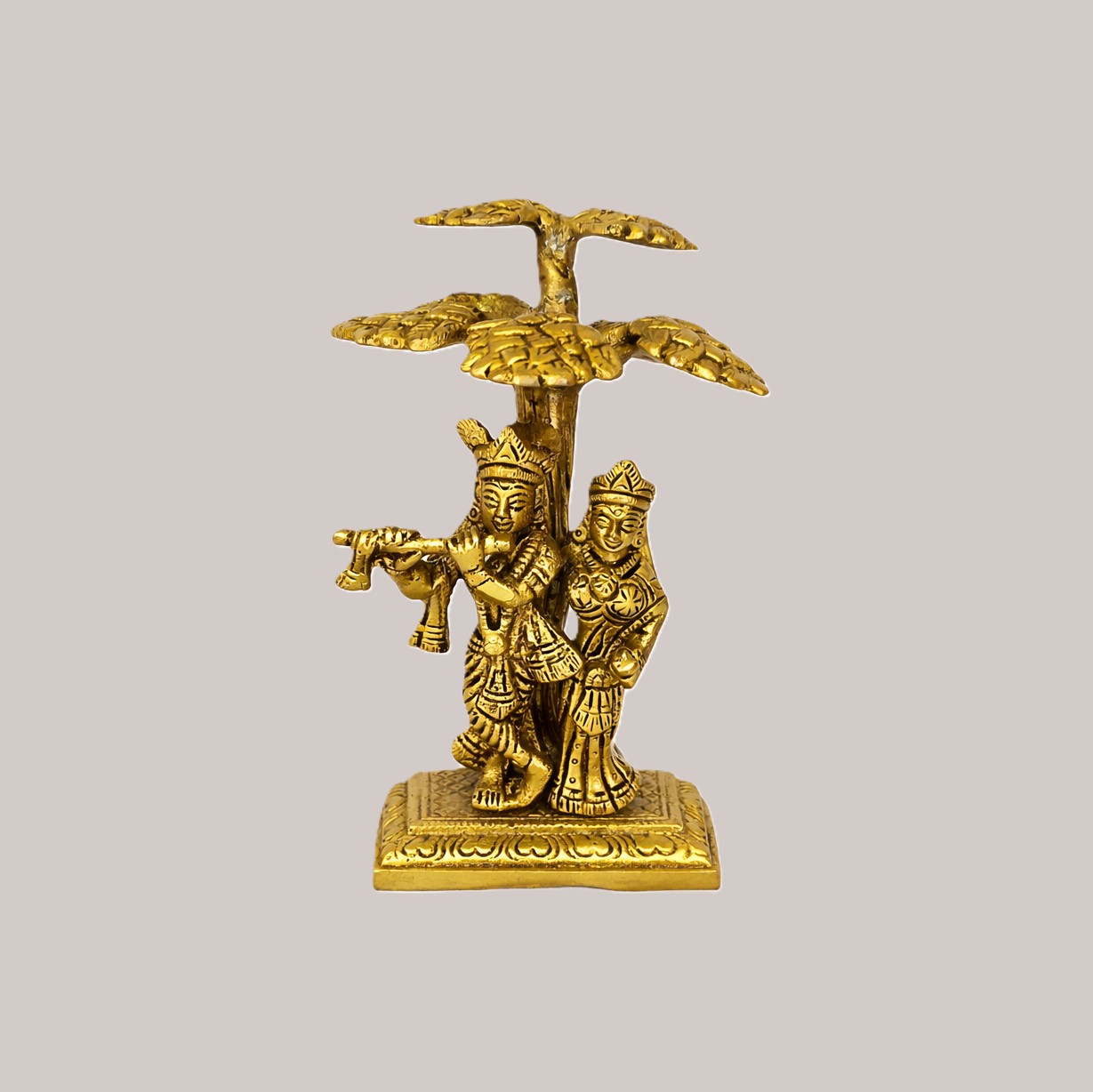 Radha Krishna Under Tree Brass Idol | Metal Statue | Gold Finish | Sculpture for Home, Office, Puja | Religious Figurine | Decorative Murti Gift Showpiece