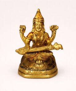 Handcrafted Small Brass Saraswati Idol with Veena | Vastu Goddess of Wisdom & Arts Murti for Study Table, Home Temple, Basant Panchami & Student Gifting
