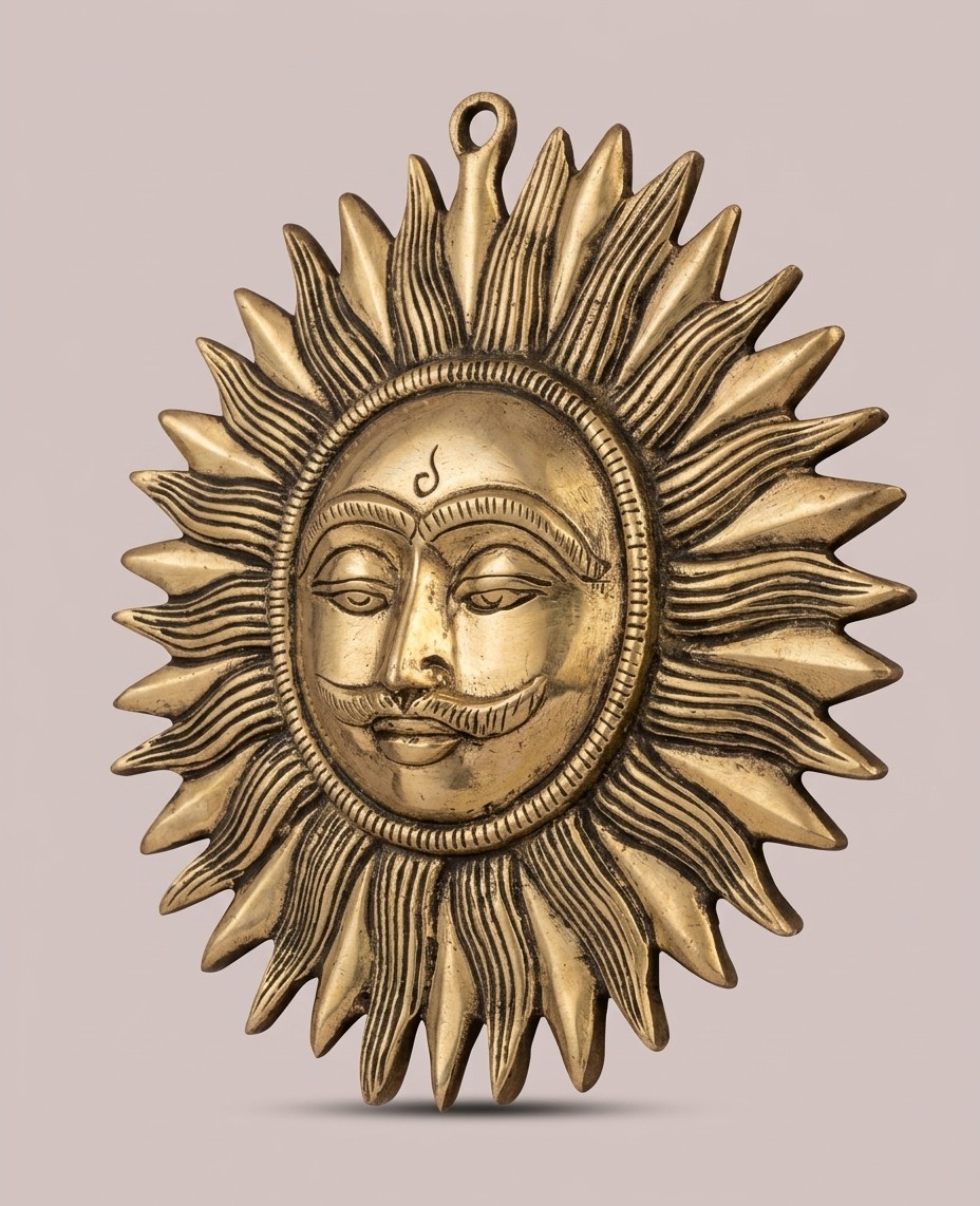 Brass Sun Wall Hanging Decor | Antique Finish Metal Sunburst Wall Art | Decorative Surya Face Style for Home, Office, Entrance & Vastu Decor - Image 2