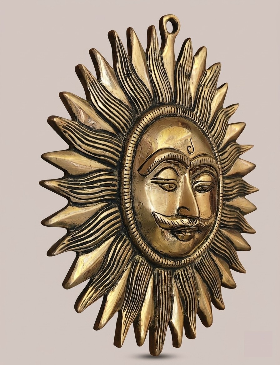 Brass Sun Wall Hanging Decor | Antique Finish Metal Sunburst Wall Art | Decorative Surya Face Style for Home, Office, Entrance & Vastu Decor - Image 3