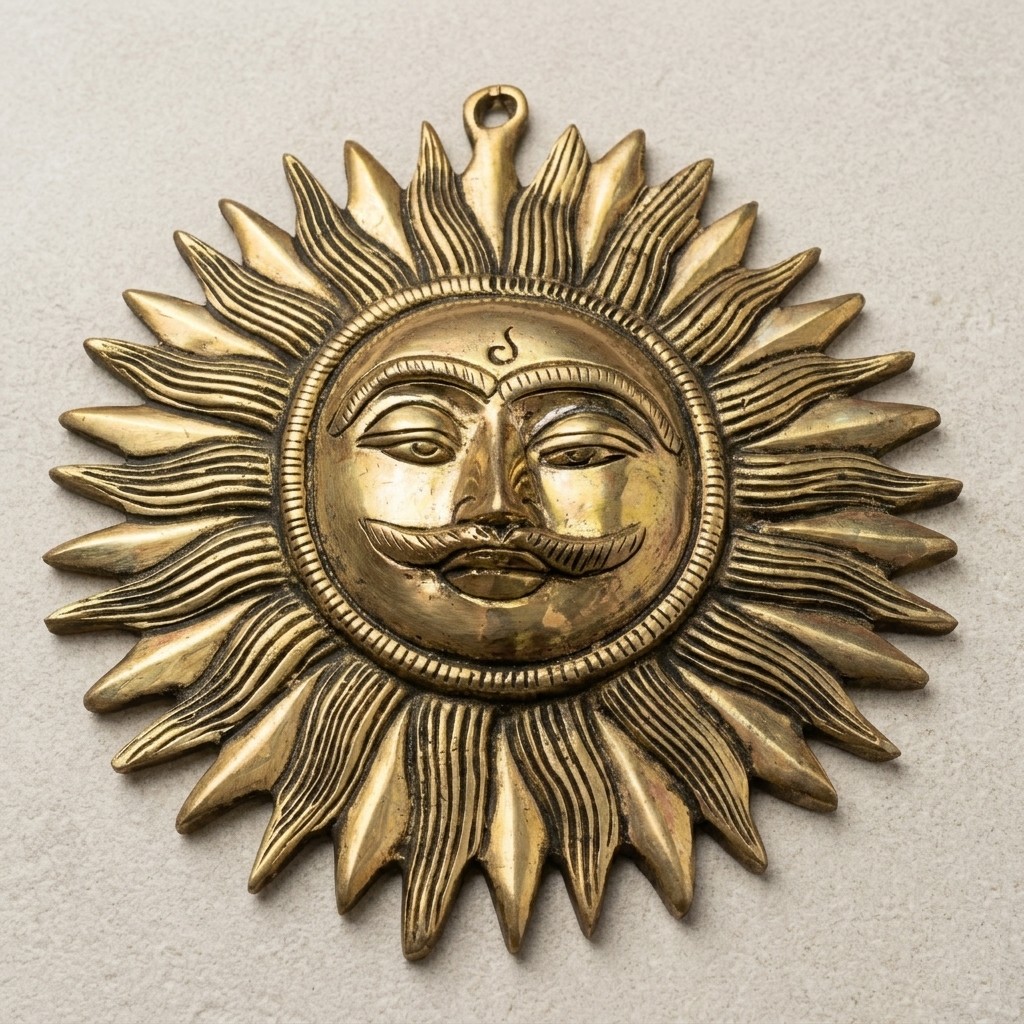 Brass Sun Wall Hanging Decor | Antique Finish Metal Sunburst Wall Art | Decorative Surya Face Style for Home, Office, Entrance & Vastu Decor - Image 5