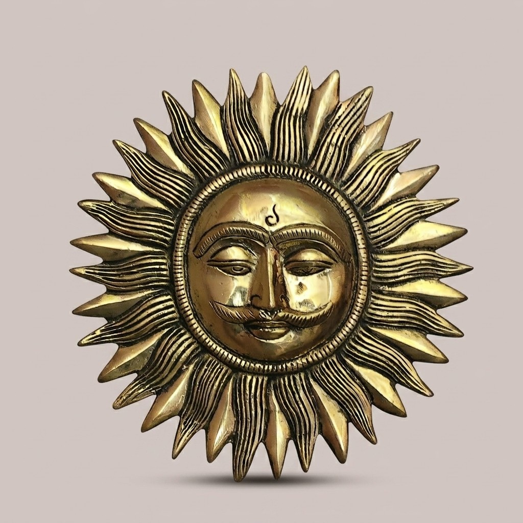 Brass Sun Wall Hanging Decor | Antique Finish Metal Sunburst Wall Art | Decorative Surya Face Style for Home, Office, Entrance & Vastu Decor
