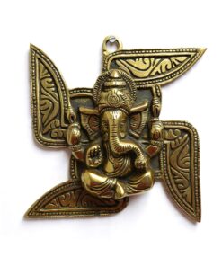 Handcrafted Brass Swastik Ganesh Wall Hanging | Vastu Ganesha Idol on Swastika for Main Door, Home Entrance, Pooja Room & Auspicious New Beginnings
