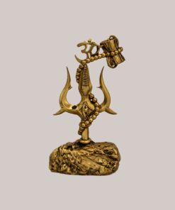 Handcrafted Brass Shiva Trishul Showpiece with Om Damru Rudraksha | Vastu Mahadev Trident Idol on Rock Base for Car Dashboard, Home Temple & Spiritual Decor