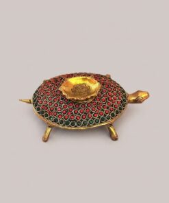Brass Turtle Diya (Kachhua Deepak) with Stone Work | Vastu Tortoise Diya for Home, Office, Puja & Decorative Gift