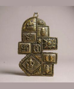 Handcrafted Brass Vastu Wall Hanging with Swastik, Om, Shree, Ganesh, Shankh, Kalash, Agni, Sun, Lotus & Charan Paduka | All-in-One Auspicious Decor