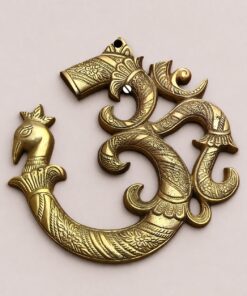Brass Om Wall Decor with Peacock Design | Aum Symbol Hanging | Vastu Spiritual Wall Art | Handcrafted Home Décor Accent