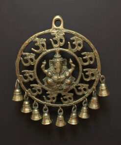 Handcrafted Brass Om Ganesh Wall Hanging with Temple Bells | Vastu Ganesha in Om Circle for Main Door, Pooja Decor, Energy Purification & Auspicious Gifting