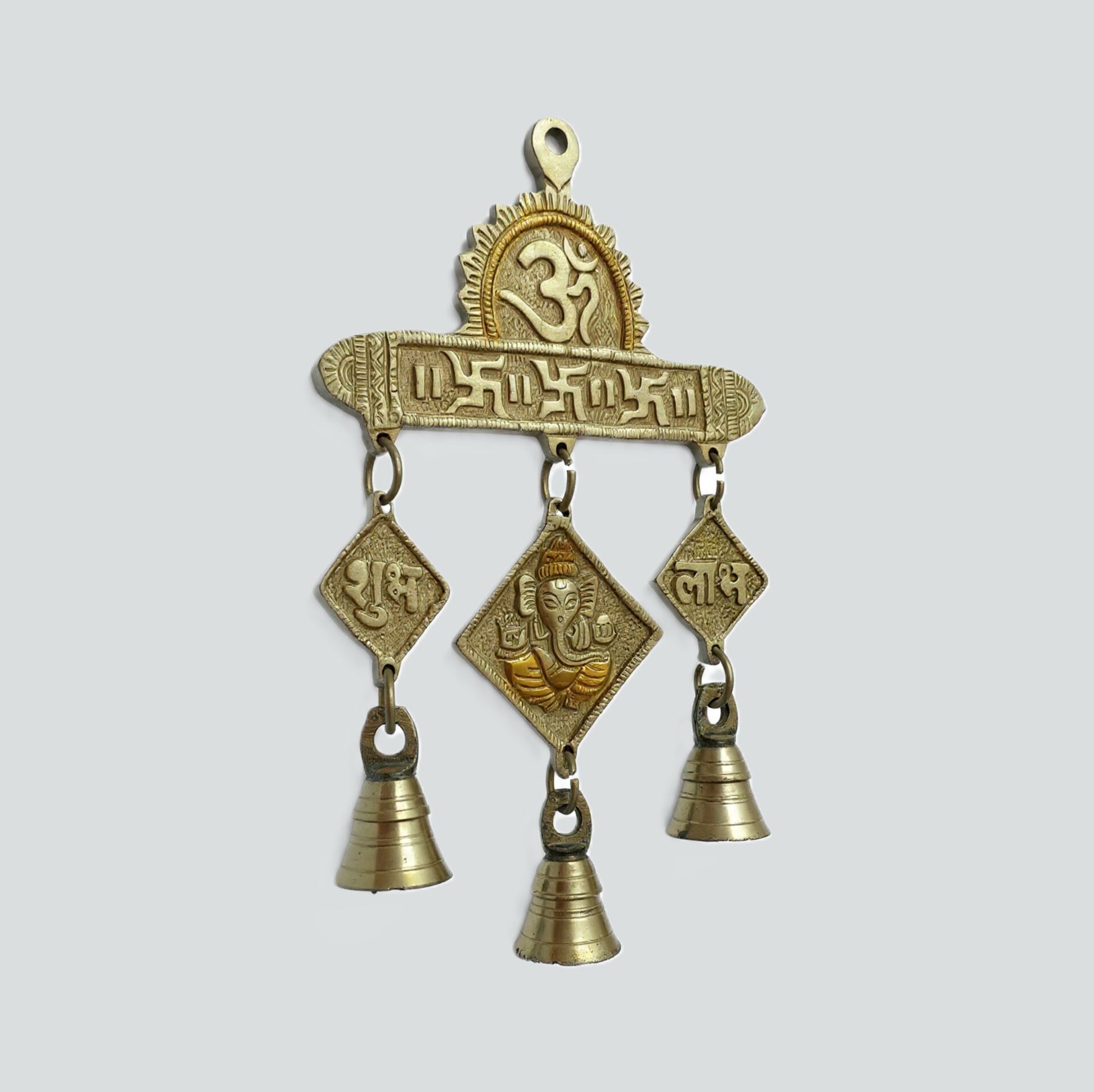 Handcrafted Brass Shubh Labh Wall Hanging with Om Swastik Ganesh & Temple Bells | Vastu Main Door Hanging for Home Entrance, Prosperity & Auspicious Blessing - Image 2