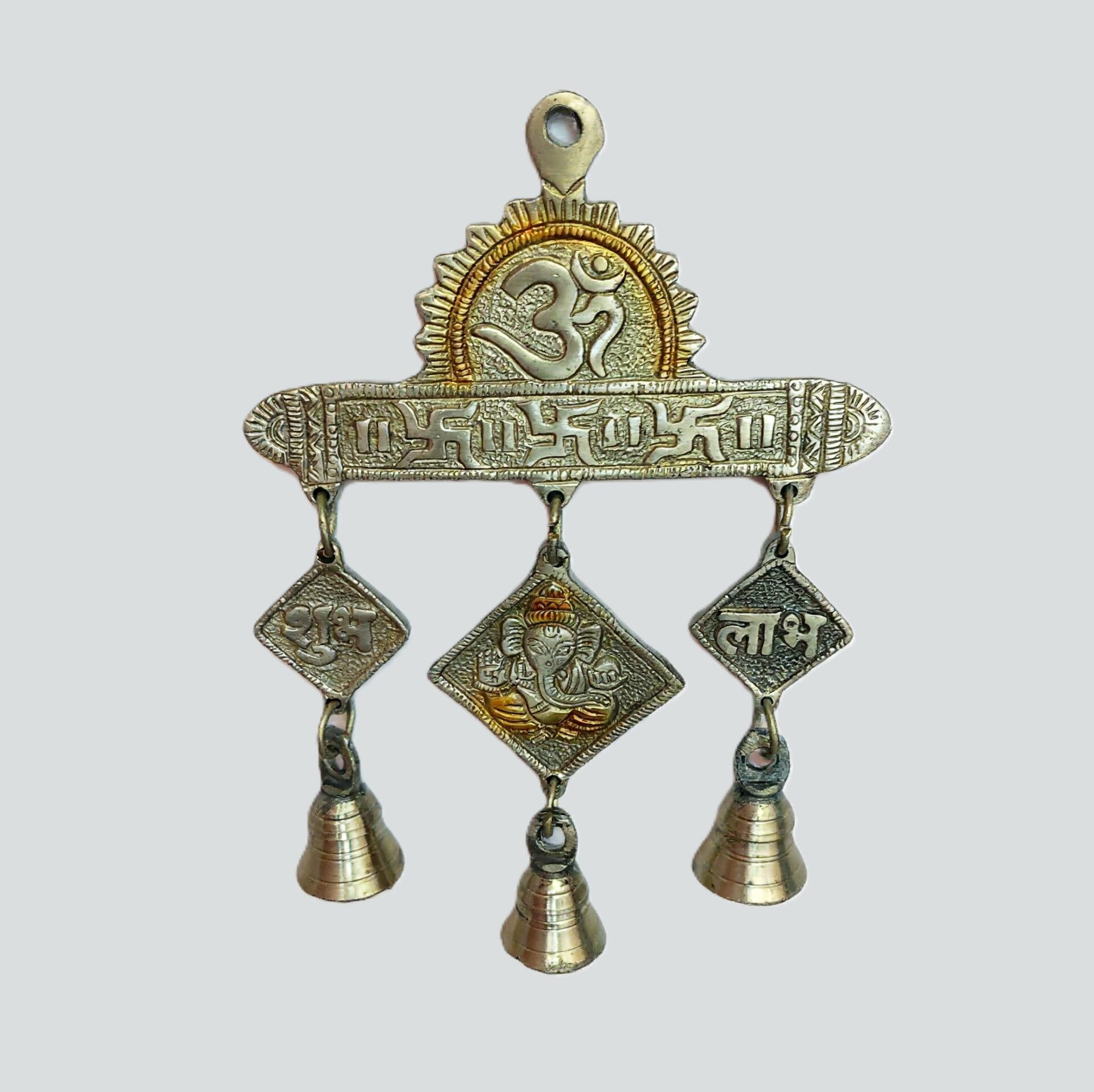 Handcrafted Brass Shubh Labh Wall Hanging with Om Swastik Ganesh & Temple Bells | Vastu Main Door Hanging for Home Entrance, Prosperity & Auspicious Blessing - Image 3