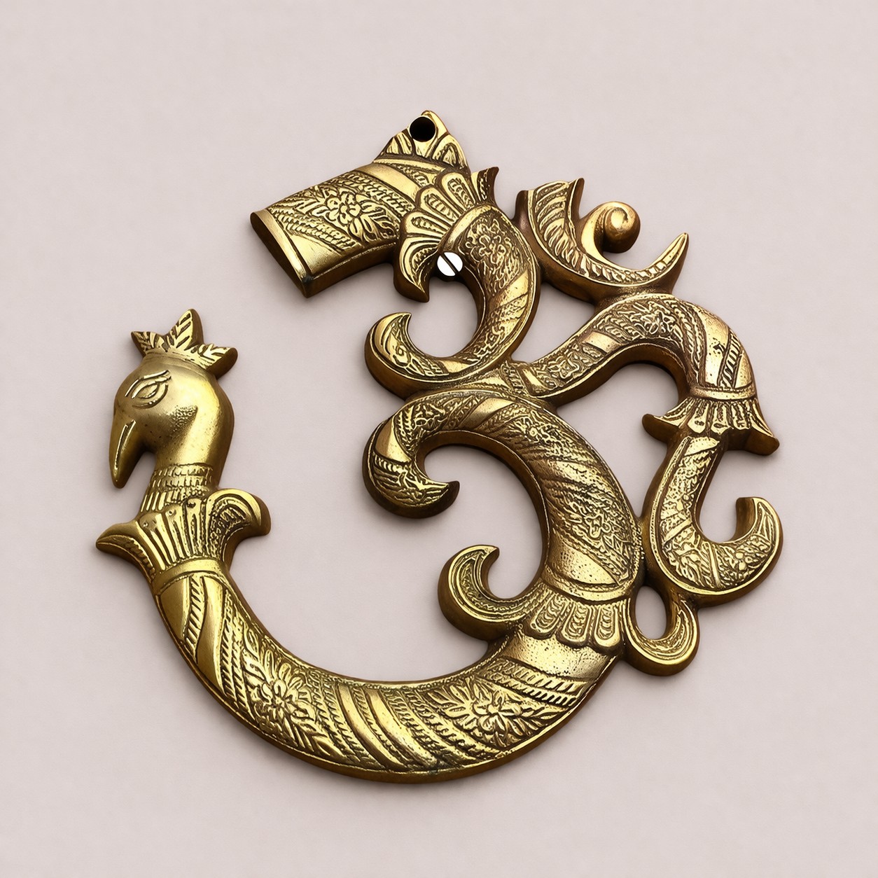 Brass Om Wall Decor with Peacock Design | Aum Symbol Hanging | Vastu Spiritual Wall Art | Handcrafted Home Décor Accent