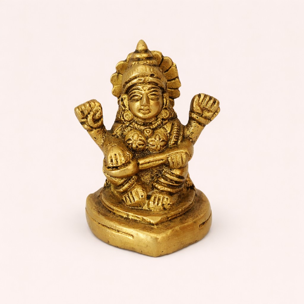Handcrafted Small Brass Saraswati Idol with Veena | Vastu Goddess of Knowledge Murti for Study Table, Home Temple, Wisdom, Arts & Basant Panchami Gifting